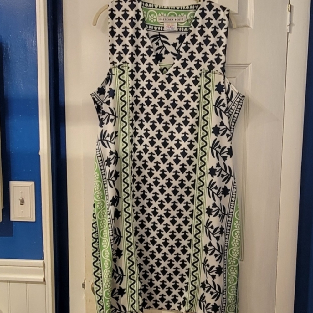 XXL Gretchen Scott Designs Navy and Green Sheath Dress